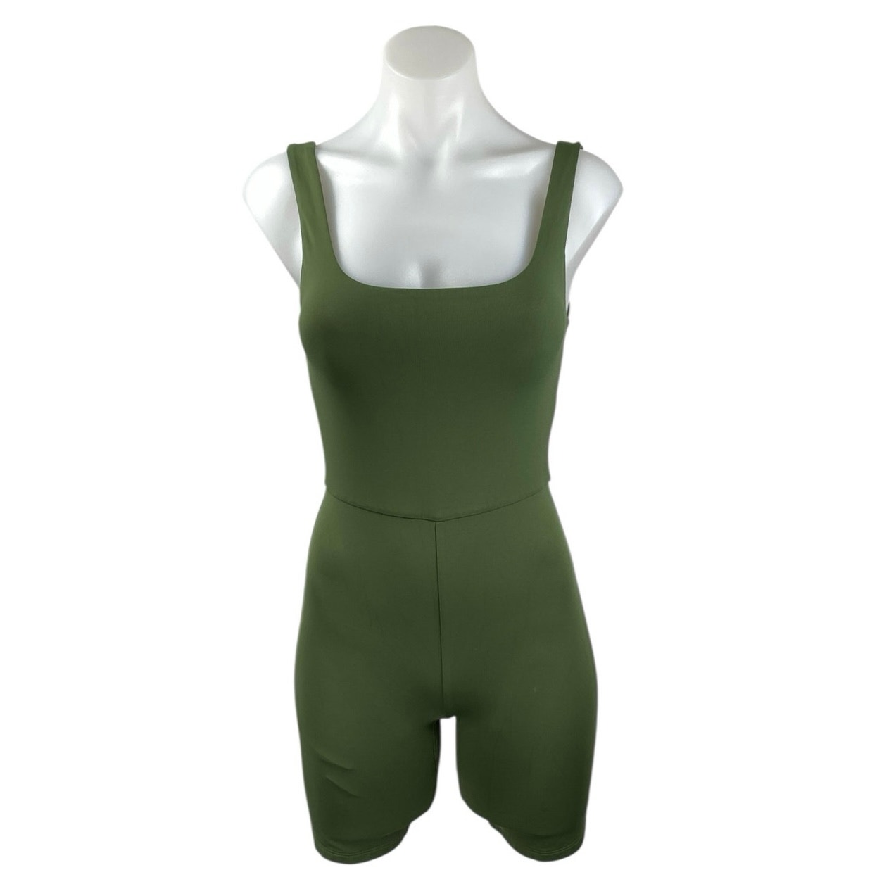 Aritzia Babaton Womens Olive Green Sleeveless Square Neck Jumpsuit Romper Sz S